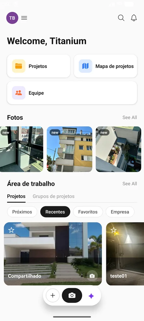Área de trabalho · tela do app